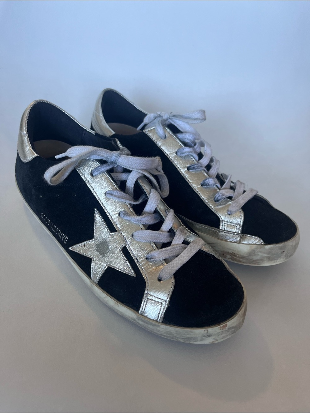 Golden Goose GGDB Archive Black Sneaker Suede Leather Metallic Size 38